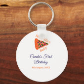 Slice baby pizza bruin blauw 1e verjaardag sleutelhanger (Voorkant)