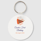 Slice baby pizza bruin blauw 1e verjaardag sleutelhanger (Achterkant)