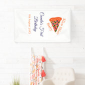 Slice baby pizza bruin blauw 1e verjaardag spandoek (Insitu)