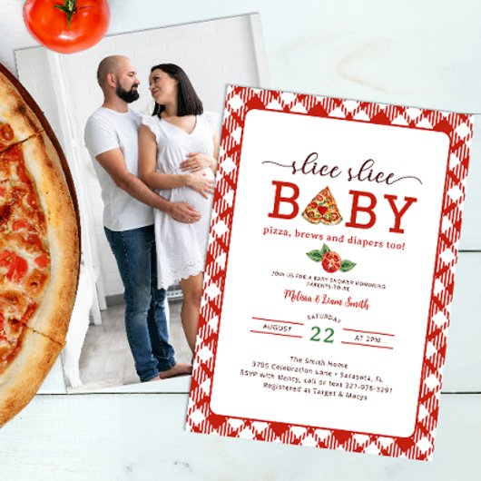 Slice Baby Pizza Couples Foto Baby shower I Kaart