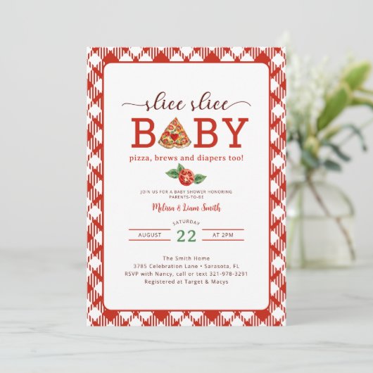 Slice Baby Pizza Couples Foto Baby shower I Kaart (Staand voorkant)