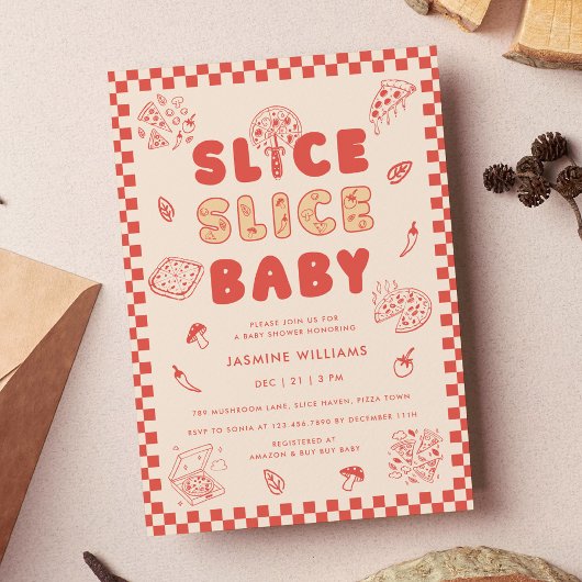 Slice Baby Pizza Hand getrokken Baby shower Kaart