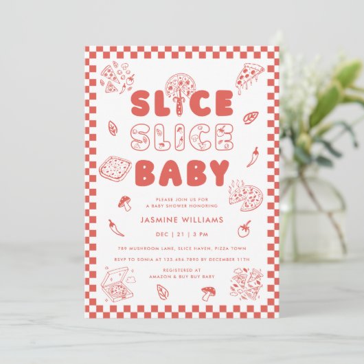 Slice Baby Pizza Hand getrokken Baby shower Kaart (Staand voorkant)