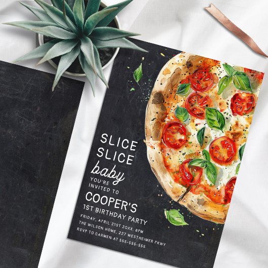 Slice Baby Pizza Modern Eerste Verjaardag Kaart