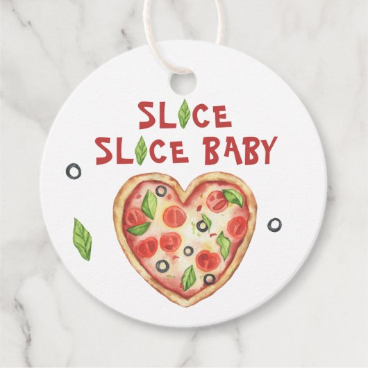 Slice baby Pizza - waterverf baby shower Bedankjes Labels (Voorkant)