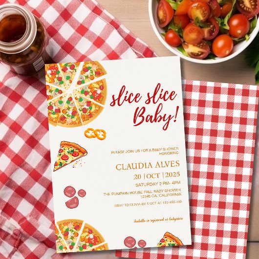 Slice Baby rode plaid Pizza baby shower Kaart