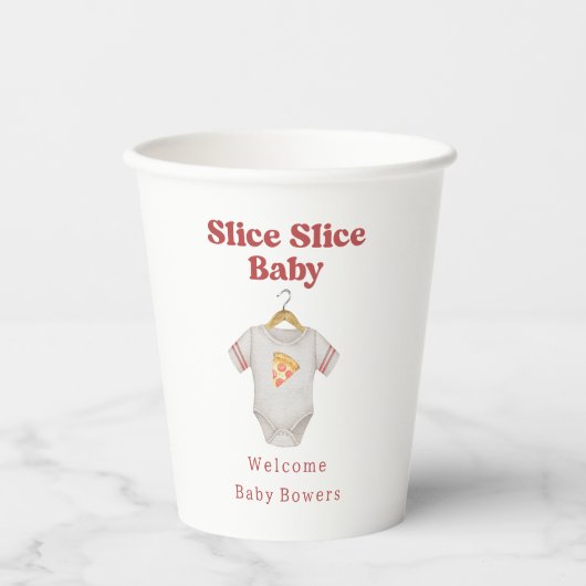 Slice Baby shower Pizza Neutral Bodysuit Papieren Bekers (Voorkant)