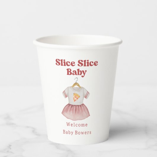 Slice Baby shower Pizza Neutral Bodysuit Papieren Bekers (Voorkant)