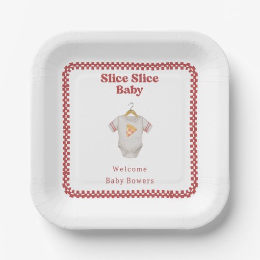 Slice Baby shower Pizza Neutral Bodysuit Papieren Bordje (Voorkant)