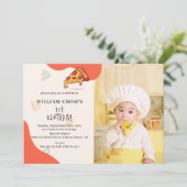 Slice Baby Slice Pizza Tijd Foto 1e Verjaardag Kaart (Staand voorkant)