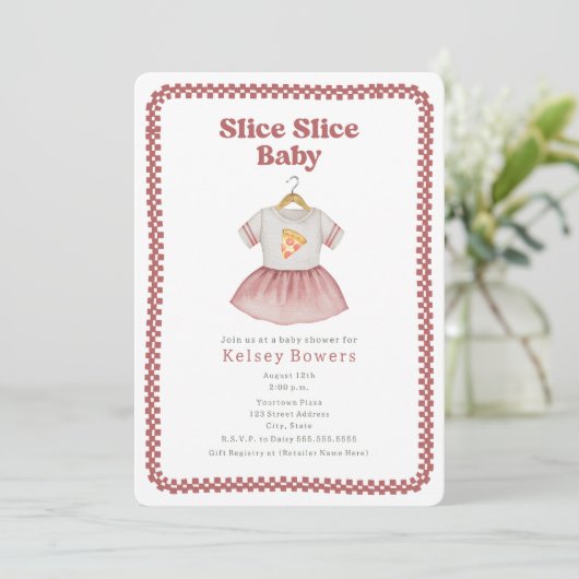 Slice Girl Baby shower Pizza Dress Kaart (Staand voorkant)
