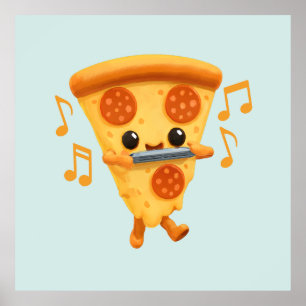 Slice Het spelen van een Harmonica Schattige Poster