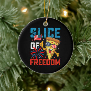 Slice Of Freedom 4 juli pizza USA vlag zonnebril Keramisch Ornament