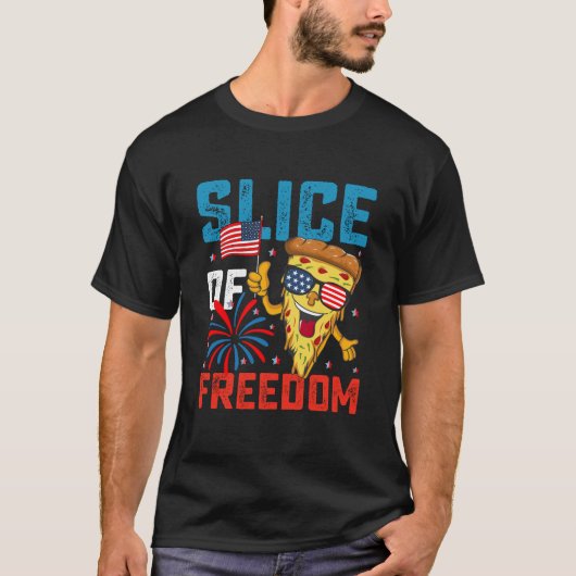 Slice of Freedom 4th juli Pizza USA vlag Zonnebril T-shirt (Voorkant)