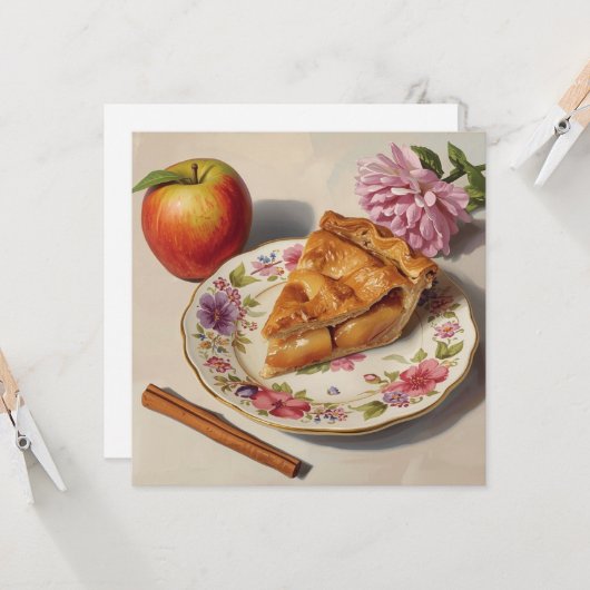 Slice of Fresh Apple Pie on a Plate  Kaart (Voorkant / Achterkant in situ)