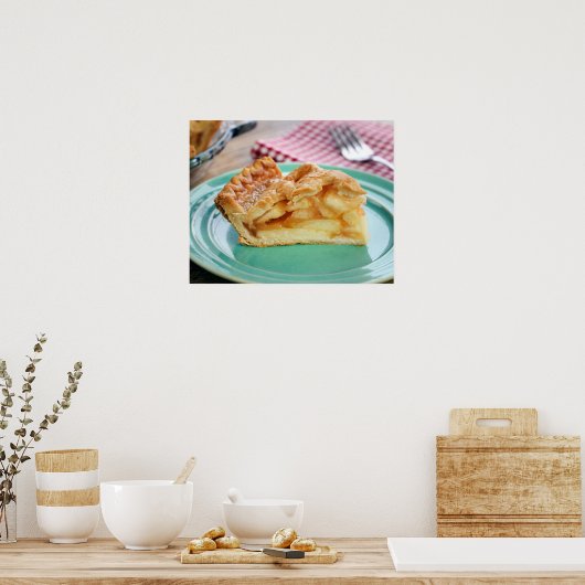 Slice of fresh baked apple pie on plate poster (Keuken)