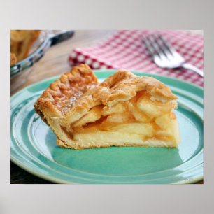 Slice of fresh baked apple pie on plate poster