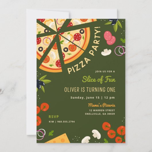 Slice of Fun 1st Verjaardag Pizza Party Kaart (Voorkant)