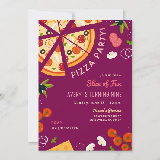 Slice Of Fun Kids Verjaardag Pizza Party Kaart (Voorkant)