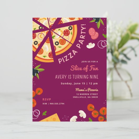 Slice Of Fun Kids Verjaardag Pizza Party Kaart (Staand voorkant)