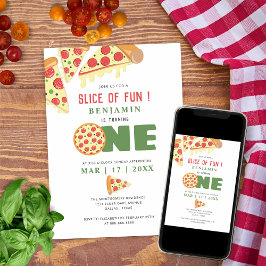 Slice of fun moderne pizza party boy eerste verjaa kaart