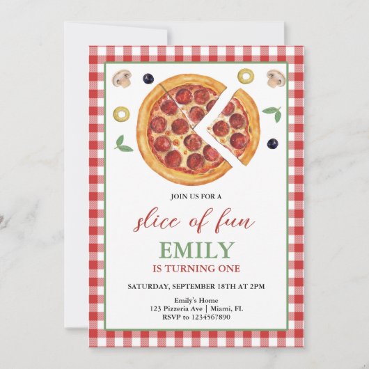 Slice of Fun One Pizza Party Verjaardag Kaart (Voorkant)