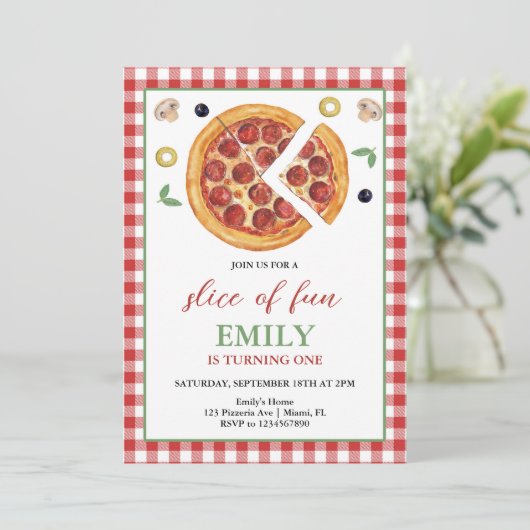 Slice of Fun One Pizza Party Verjaardag Kaart (Staand voorkant)