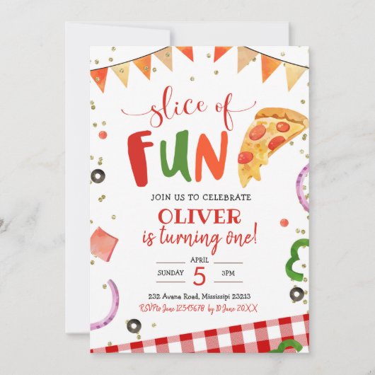 Slice of Fun Pizza Birthday Invitation Kaart (Voorkant)