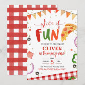 Slice of Fun Pizza Birthday Invitation Kaart (Voorkant / Achterkant)