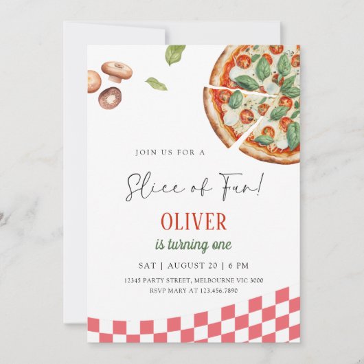 Slice Of Fun Pizza Birthday Party Kaart (Voorkant)