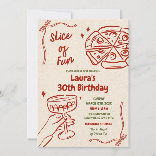 Slice Of Fun Pizza En Wijn Volwassen Verjaardag Kaart (Voorkant)