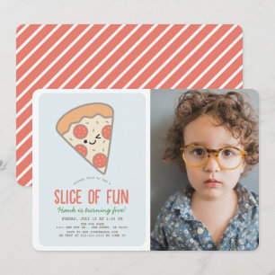 Slice Of Fun Pizza Kawaii Blue Photo Boy Verjaarda Kaart
