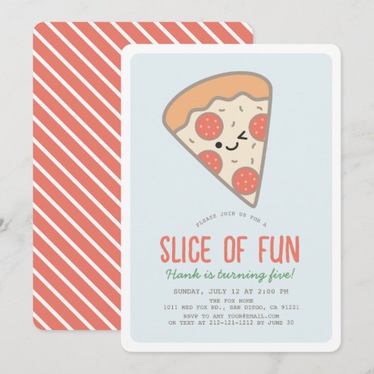 Slice Of Fun Pizza Party Kawaii Blue Boy Verjaarda Kaart (Voorkant / Achterkant)