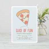 Slice Of Fun Pizza Party Kawaii Blue Boy Verjaarda Kaart (Staand voorkant)