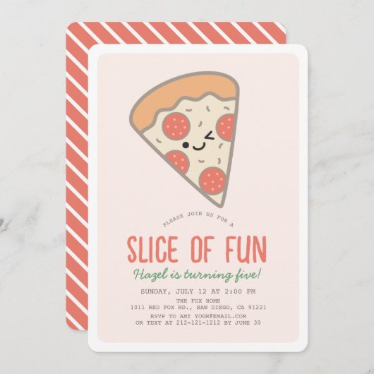 Slice Of Fun Pizza Party Kawaii Roze Meisje Verjaa Kaart (Voorkant / Achterkant)