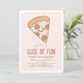 Slice Of Fun Pizza Party Kawaii Roze Meisje Verjaa Kaart (Staand voorkant)