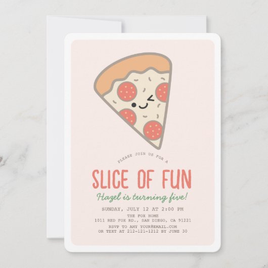 Slice Of Fun Pizza Party Kawaii Roze Meisje Verjaa Kaart (Voorkant)