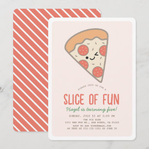 Slice Of Fun Pizza Party Kawaii Roze Meisje Verjaa Kaart