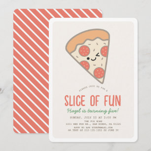 Slice of Fun Pizza Party Kawaii Verjaardag Kaart