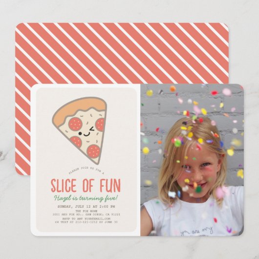 Slice of Fun Pizza Party Kawaii Verjaardagsfoto Kaart (Voorkant / Achterkant)
