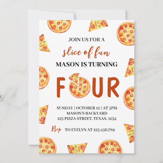 Slice of Fun Pizza Party Uitnodiging Verjaardag (Voorkant)
