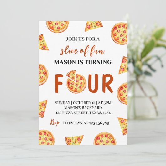 Slice of Fun Pizza Party Uitnodiging Verjaardag (Staand voorkant)