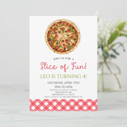 Slice of Fun! Pizza Verjaardagsfeestje Kaart (Staand voorkant)