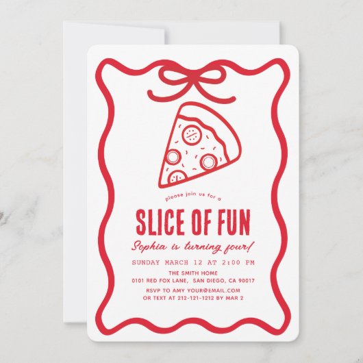 Slice of Fun Red Hand-drawn Pizza Birthday Kaart (Voorkant)