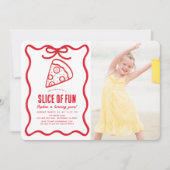 Slice of Fun Red Hand-drawn Pizza Photo Birthday Kaart (Voorkant)