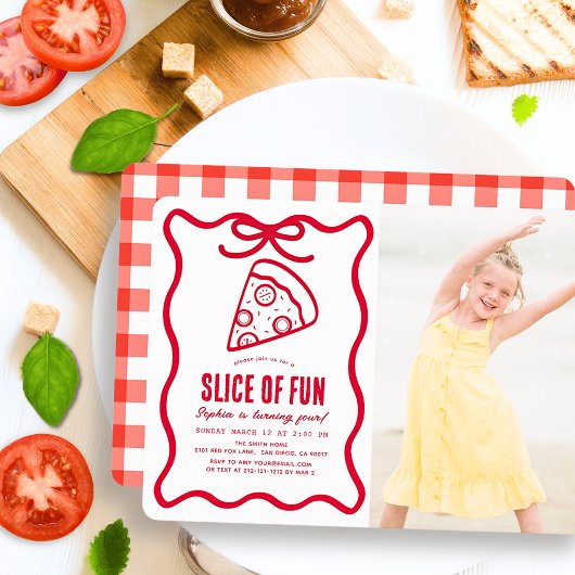Slice of Fun Red Hand-drawn Pizza Photo Birthday Kaart