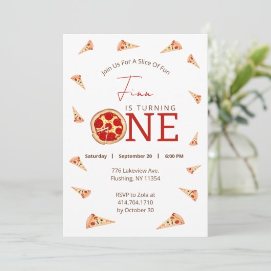 Slice Of Fun Uitnodiging voor de 1e Verjaardag (Staand voorkant)