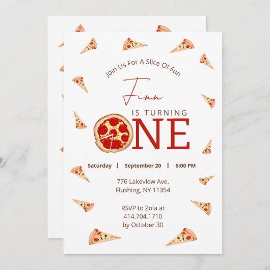 Slice Of Fun Uitnodiging voor de 1e Verjaardag (Voorkant / Achterkant)