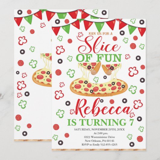 Slice of Fun Verjaardag, Pizza Verjaardagsfeestje Kaart (Voorkant / Achterkant)