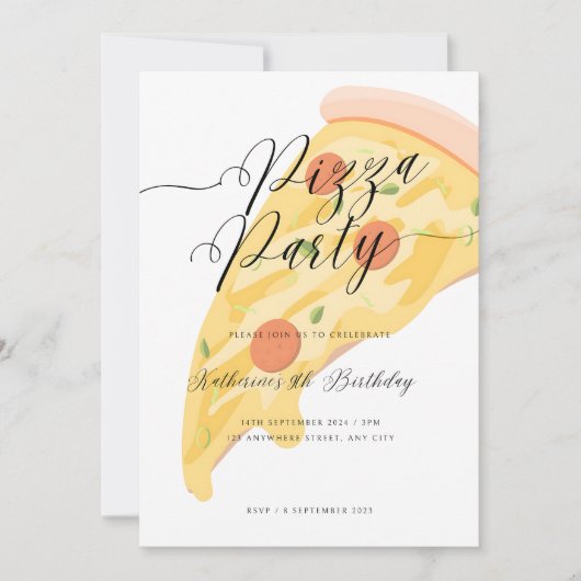 Slice of Fun! Waterverf Pizza Party Verjaardag Kaart (Voorkant)